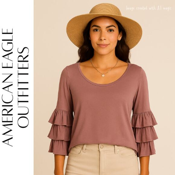 AMERICAN EAGLE OUTFITTERS Dusty Rose Ruffle Sleeve Top, M, NWT! - Picture 1 of 8